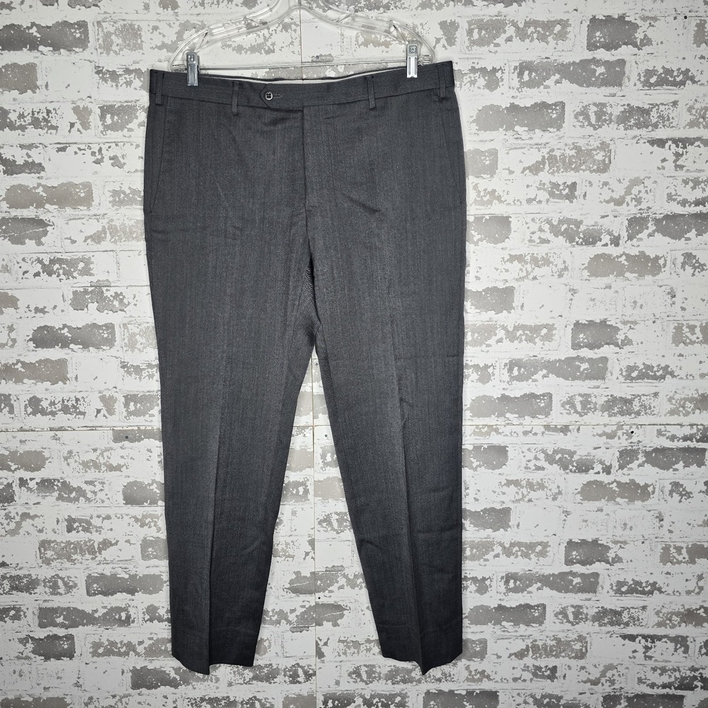 Zanella Dress Pants Mens 36x30 Gray Parker Wool Stretch Straight Leg Flat Front